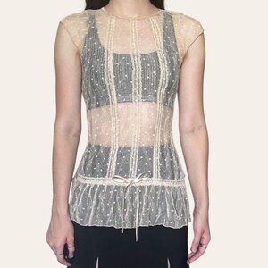 Y2k vintage sheer tan drop waist tunic top